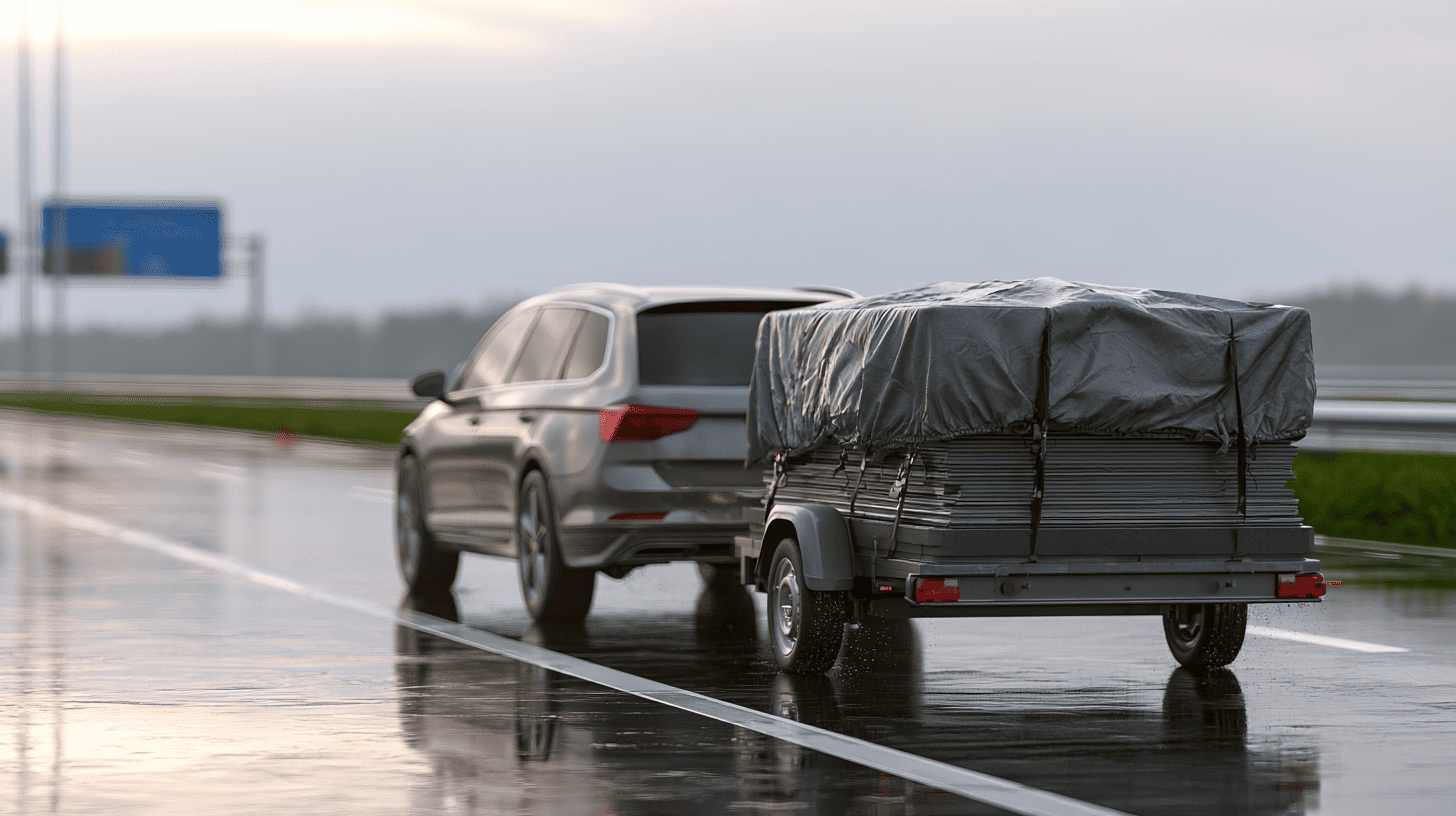 Auto met aanhanger die op de snelweg rijdt